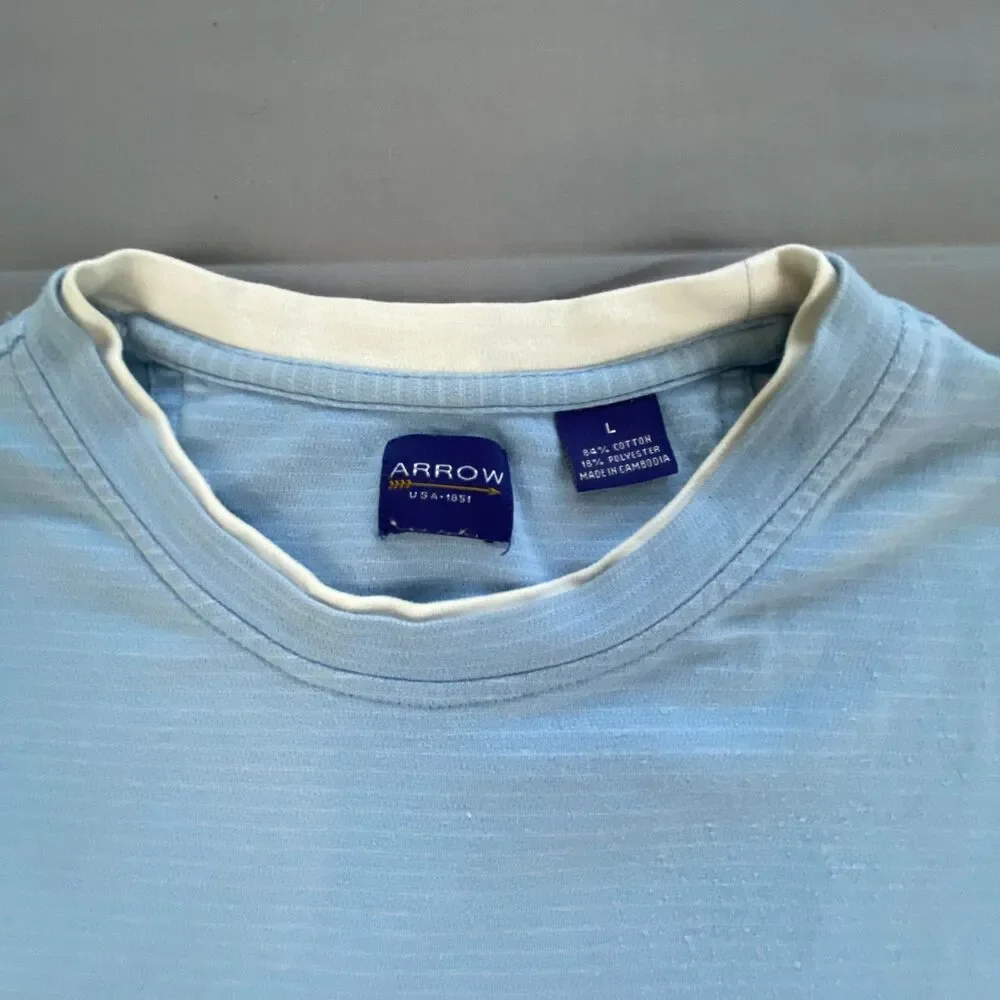 Arrow Mens T Shirt Size L Large Blue Contrast Layered Crew Neck Short Sleeve